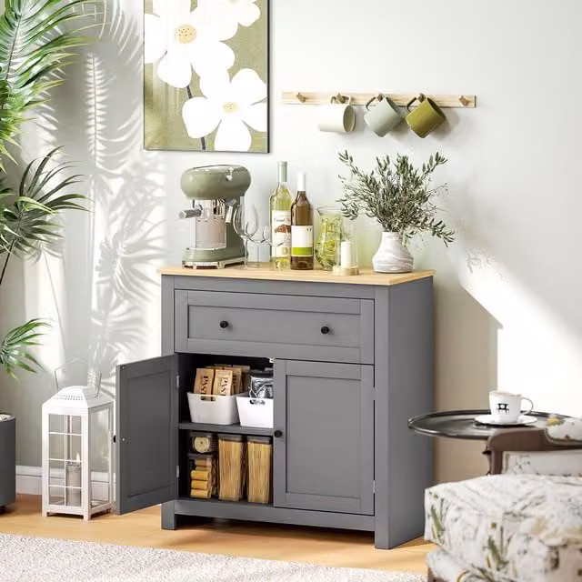 HOMCOM Grey Sideboard Storage Cabinet with Adjustable Shelf and Drawer