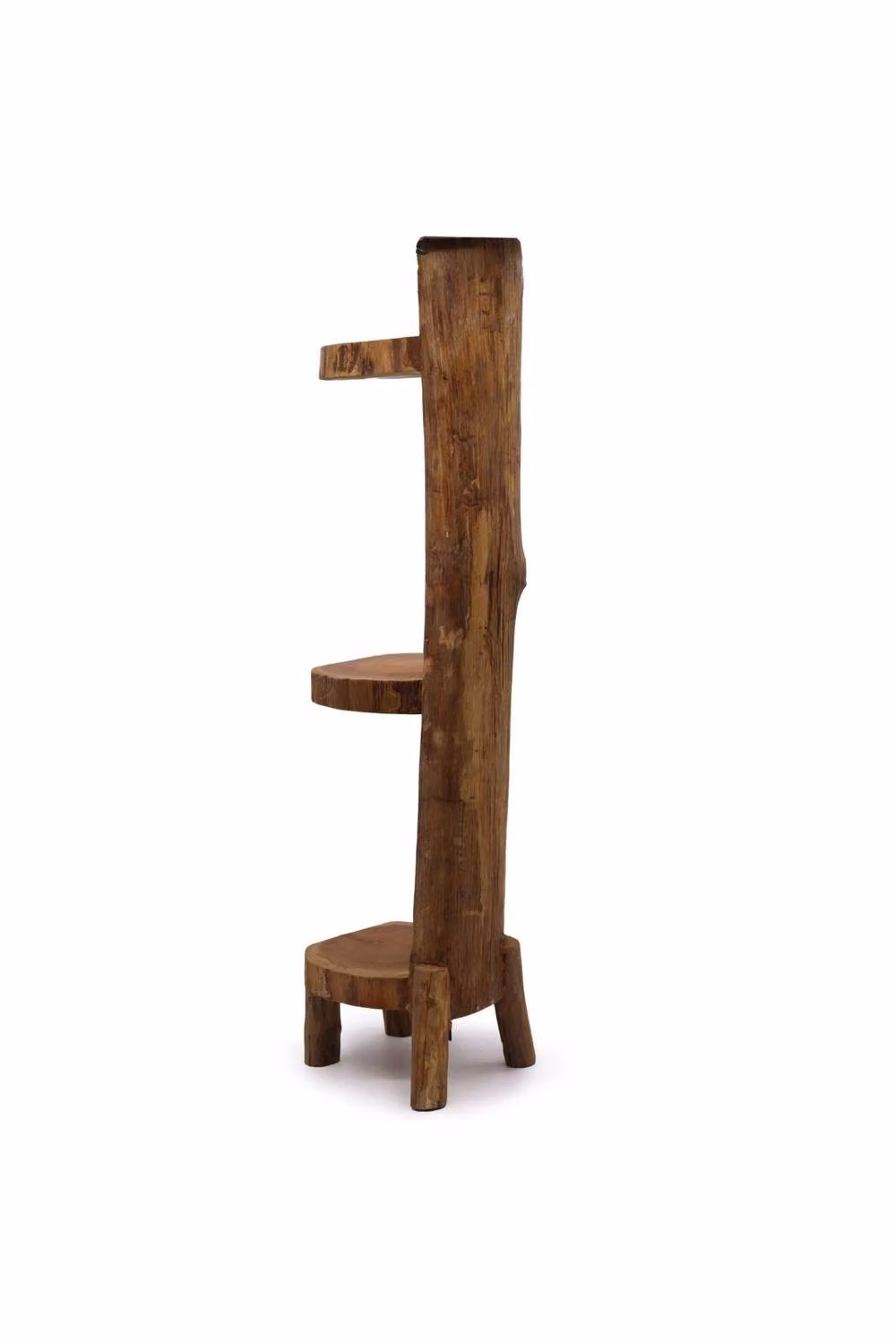 KDMD Rustic Natural Teak Log 3 Shelf Display Organizer, Brown, Height: 100 cm – 2