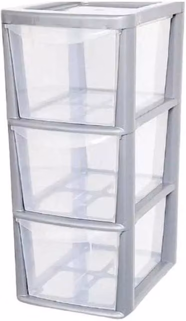 FORGEVIO 3 Drawer Plastic Storage Unit in Silver and Transparent, Width: 50 cm