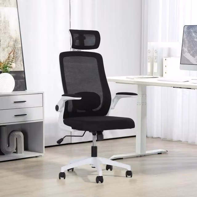 NESTLUNE Executive Mesh Office Chair with Headrest and Armrests in Black