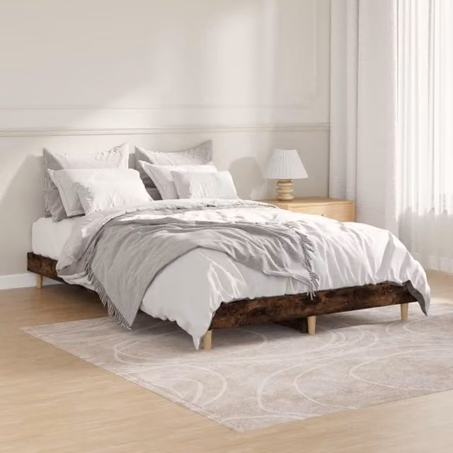 Berkfield Home Small Double Bed Frame in Smoked Oak Brown, Engineered Wood, W/D/H: 120 x 190 cm – 1