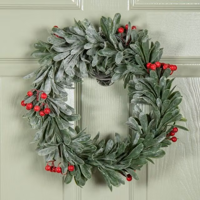 Samuel Alexander 35cm Hanging Christmas Wreath with Red Berries and Green Leaves