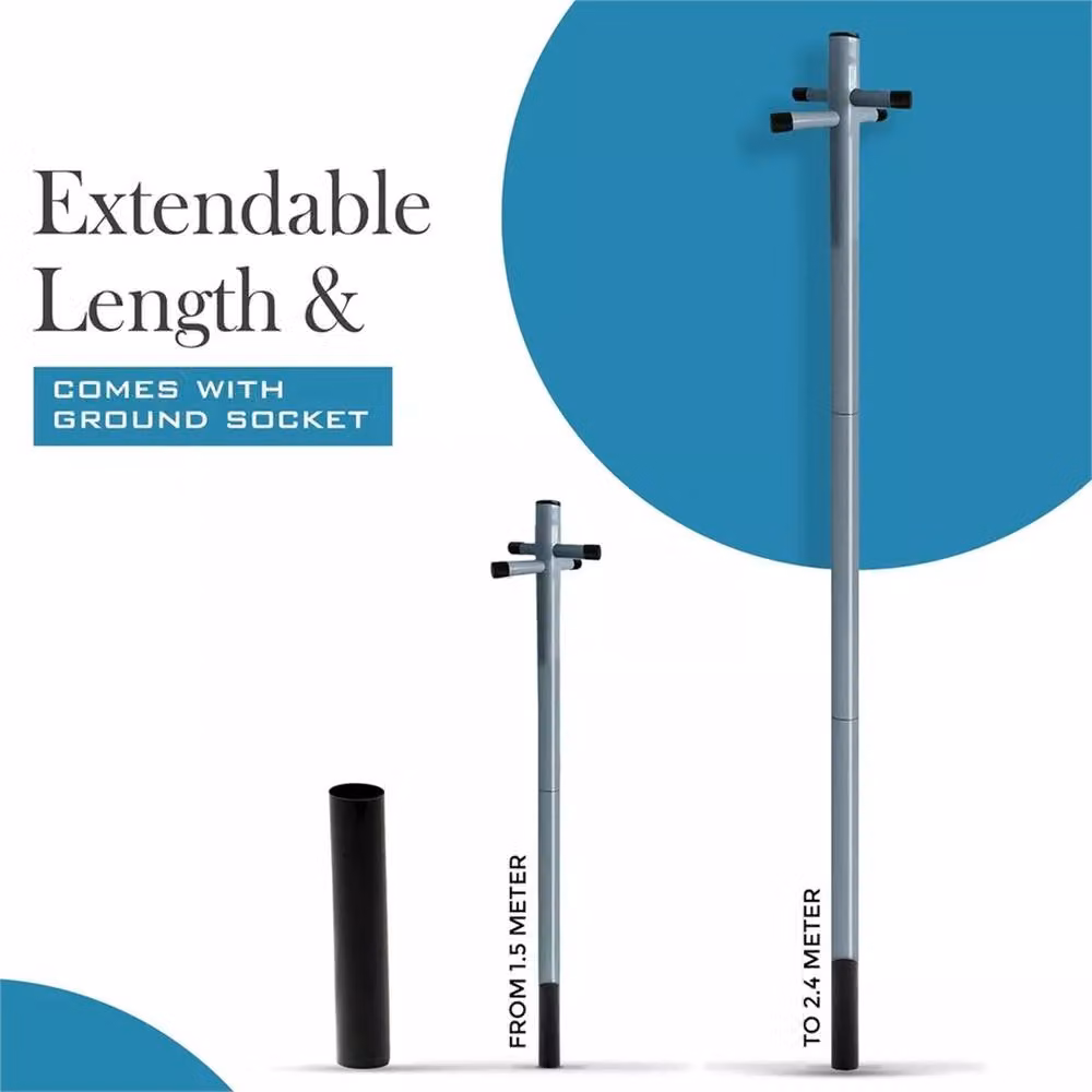 VOGREX Heavy Duty Galvanised Steel Washing Line Post with Socket, Silver, Height: 240 cm – 2