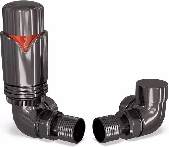 Derry Bold Chrome Thermostatic Radiator Valve and Lockshield Straight Set