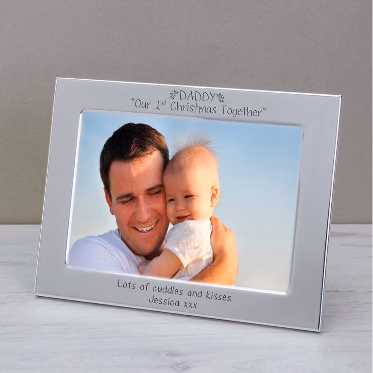 Uniqueful Personalised Daddy Our 1st Christmas Together Silver Plated Metal Photo Frame, W/H: 17.8 x 12.7 cm