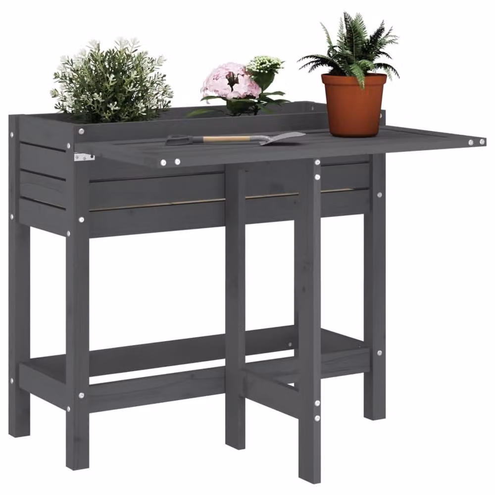 Berkfield Home Garden Planter with Folding Tabletop in Grey Solid Wood Pine, W/D/H: 73.0 x 75.0 x 84.0 cm – 2