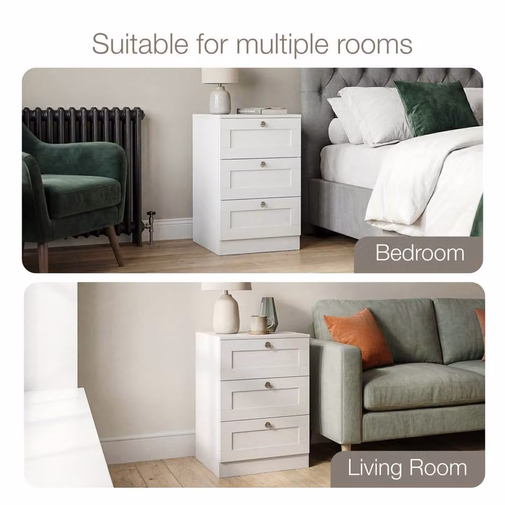 Vida Designs Altino 3 Drawer Bedside Cabinet Chest, Set of 2, White – 3