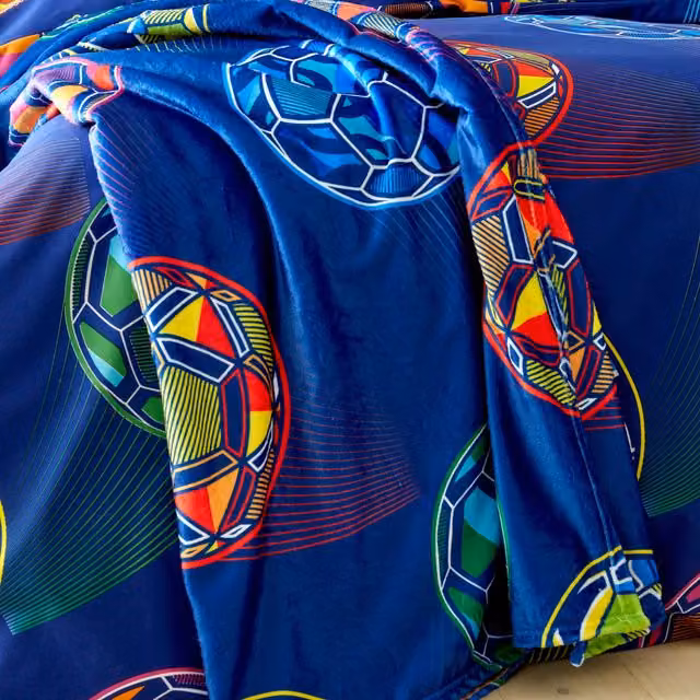 Catherine Lansfield Navy Blue Football Fleece Throw for Children