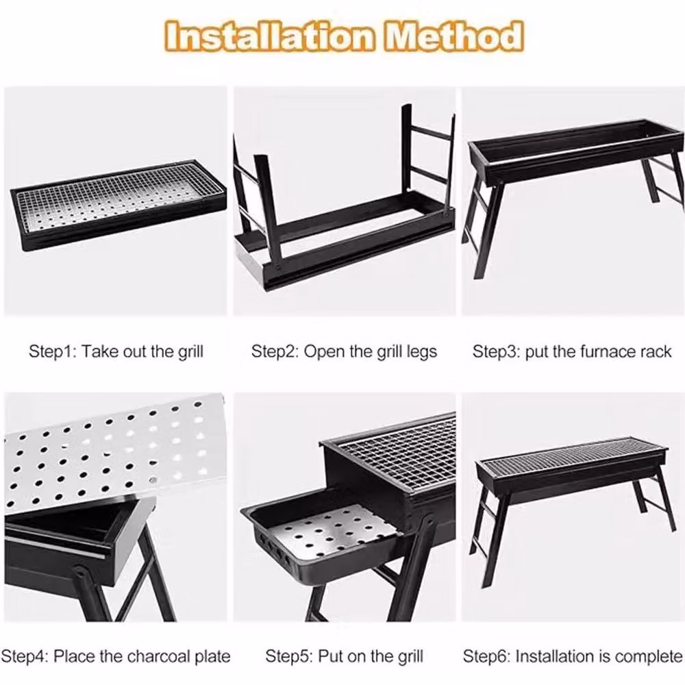NESTLUNE Portable Folding Charcoal BBQ Tabletop Camping Grill in Black, W: 100 cm, D: 60 cm, H: 33 cm – 5