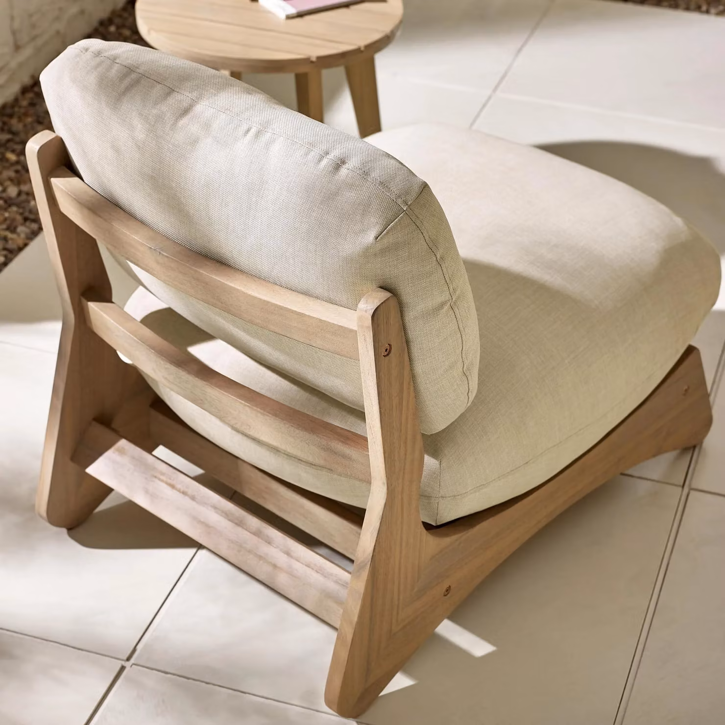 FurnitureboxUK Iko Acacia Solid Wood and Beige Outdoor Indoor Accent Chair – 4