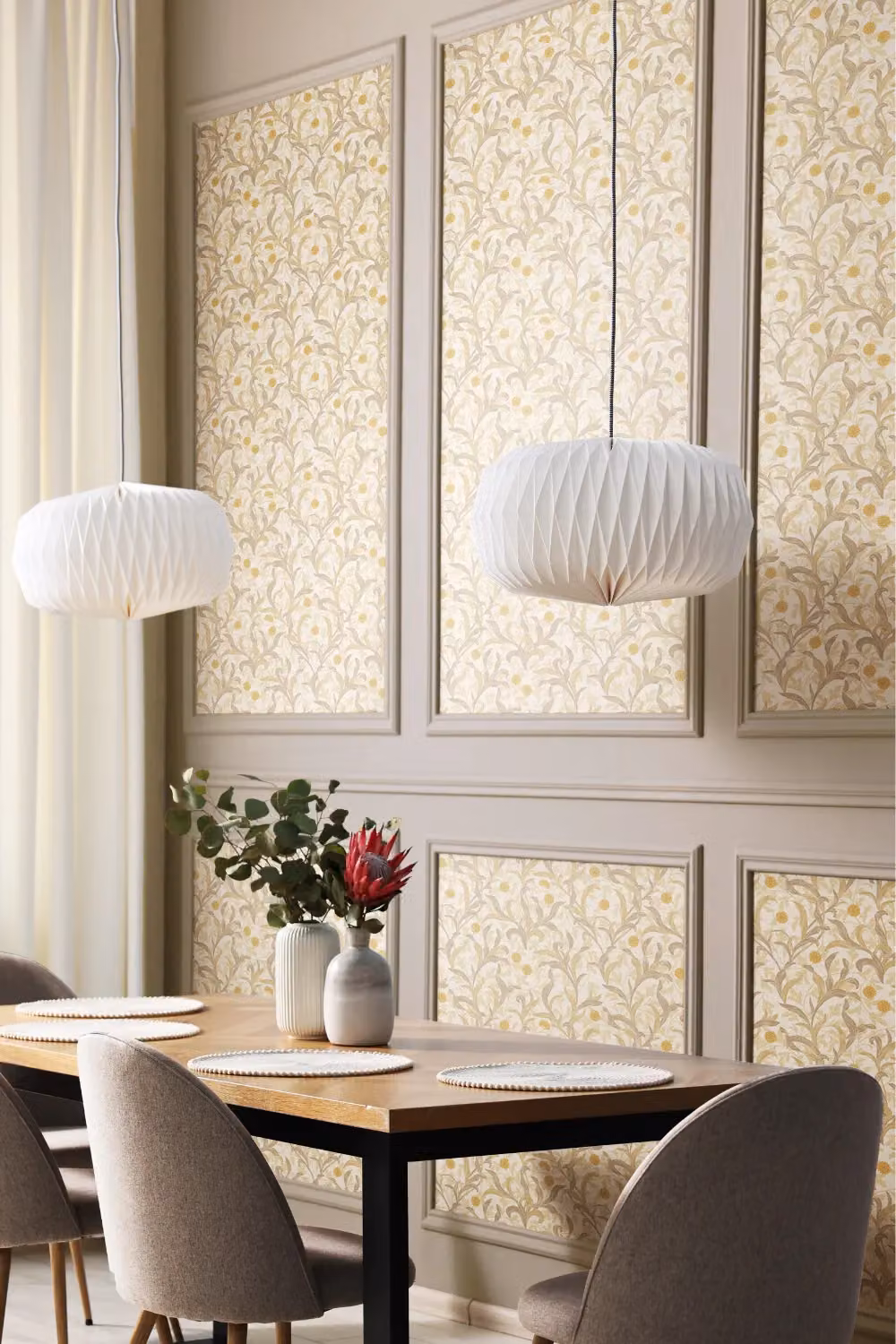 Hoopla Walls Floral Trail Stone Wallpaper in Sand and Beige with Vintage Botanical Design – 2