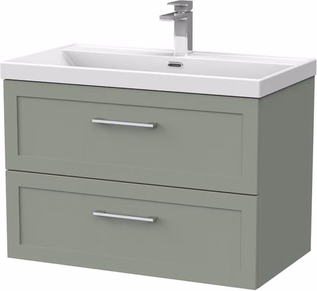 Balterley Stonnall 2 Drawer Wall Mounted Vanity and Thin Edge Basin in Reed Green, Width: 80 cm – 1