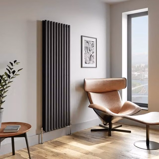 Temprazo Vertical Oval Tube Double Panel Designer Radiator in Anthracite Grey, H: 1600 mm x W: 360 mm x D: 79 mm