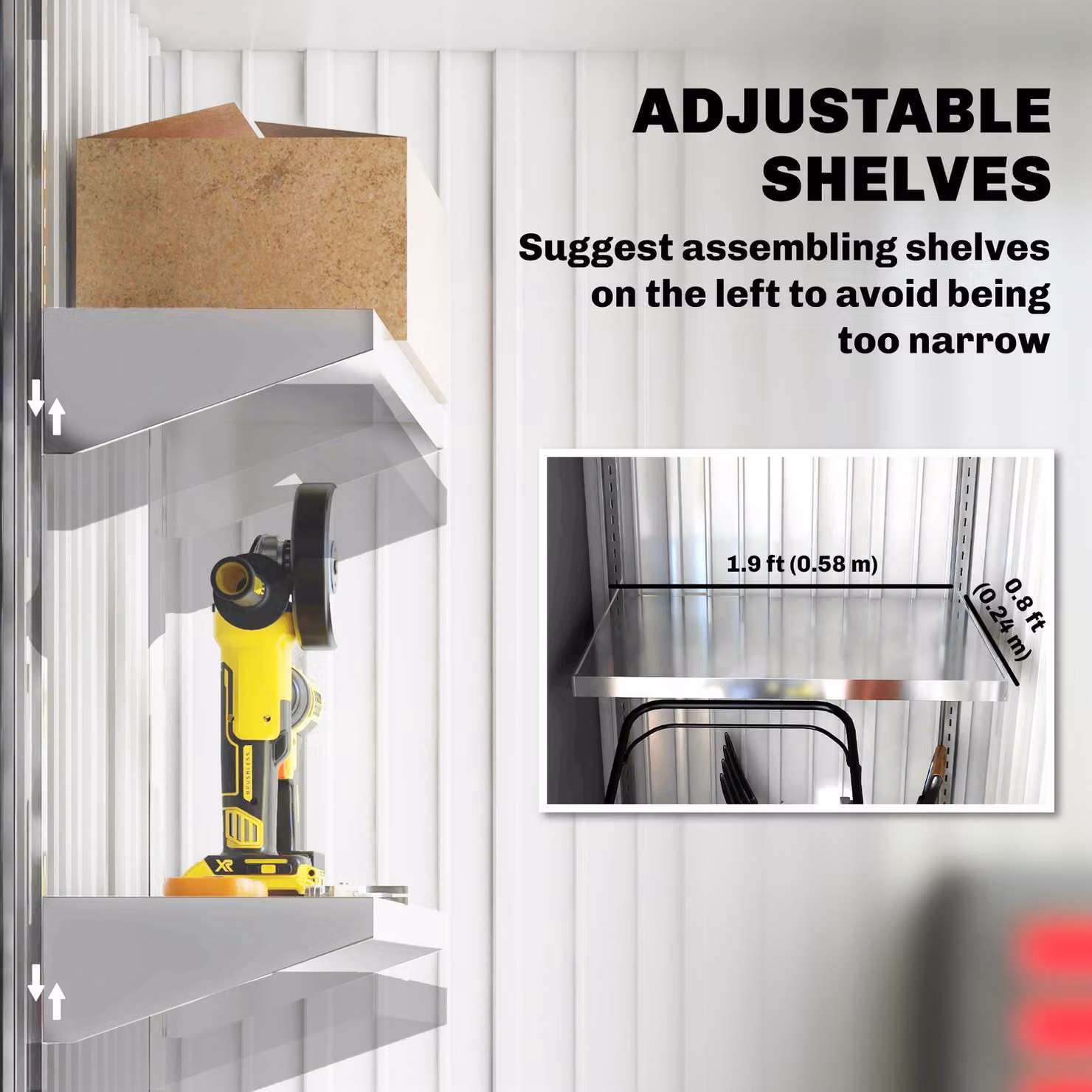 Outsunny Steel Lean-to Garden Storage Shed with Lock and Shelving, Dark Grey, H: 181.0 cm x W: 95.0 cm x D: 38.5 cm – 9