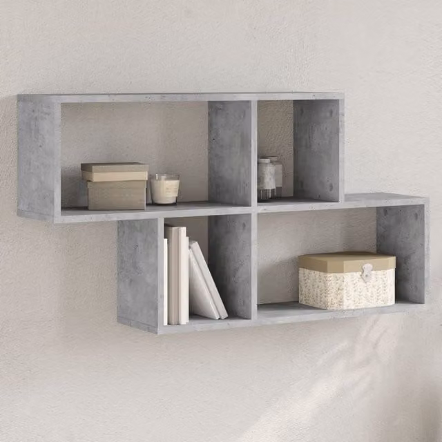 Berkfield Home Wall Mounted Shelf in Concrete Grey, W/D/H: 100 x 20 x 53 cm