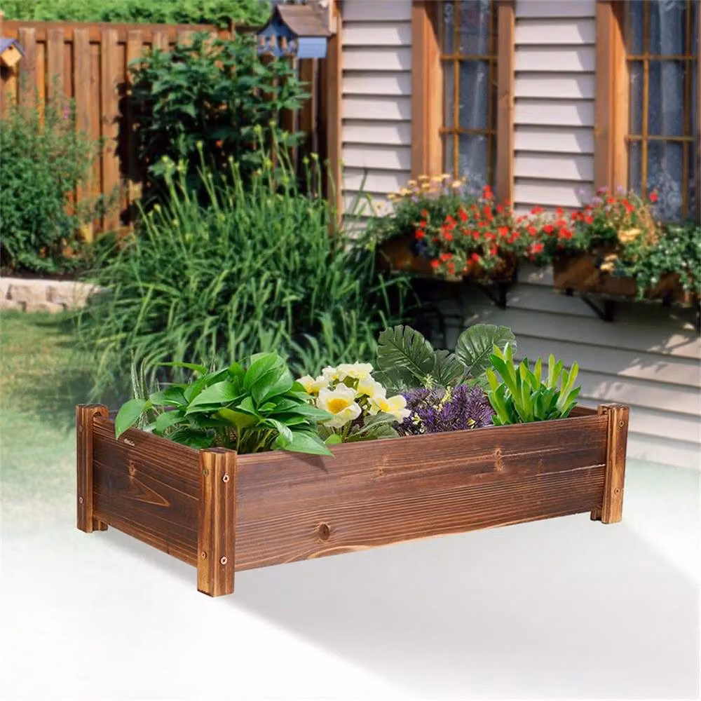 Kelvenix Brown Wooden Raised Vegetable Bed Planter – 4