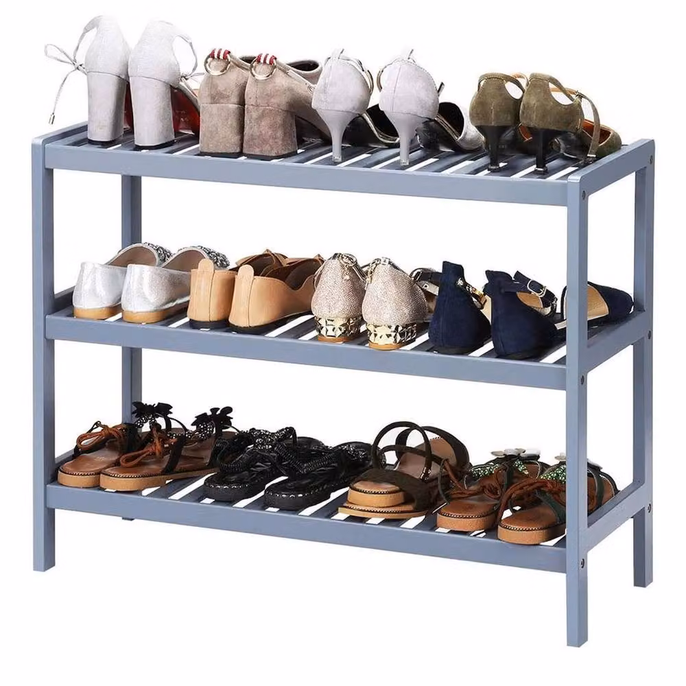 Kelvenix Grey 3 Tier Bamboo Wooden Shoe Storage Rack W/D/H: 70 x 24.5 x 70 cm – 2