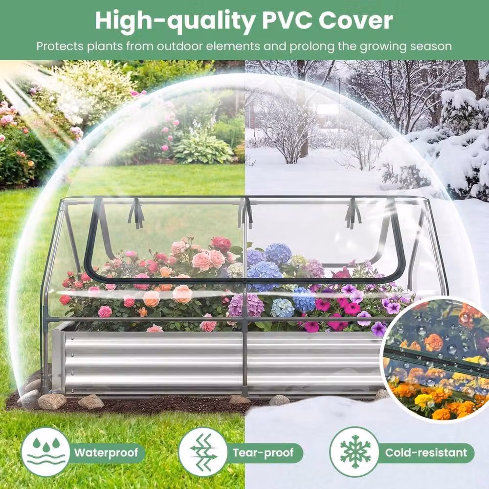 NESTLUNE Silver Planter Box with Mini Greenhouse, W/D/H: 174 x 84 x 30 cm – 3