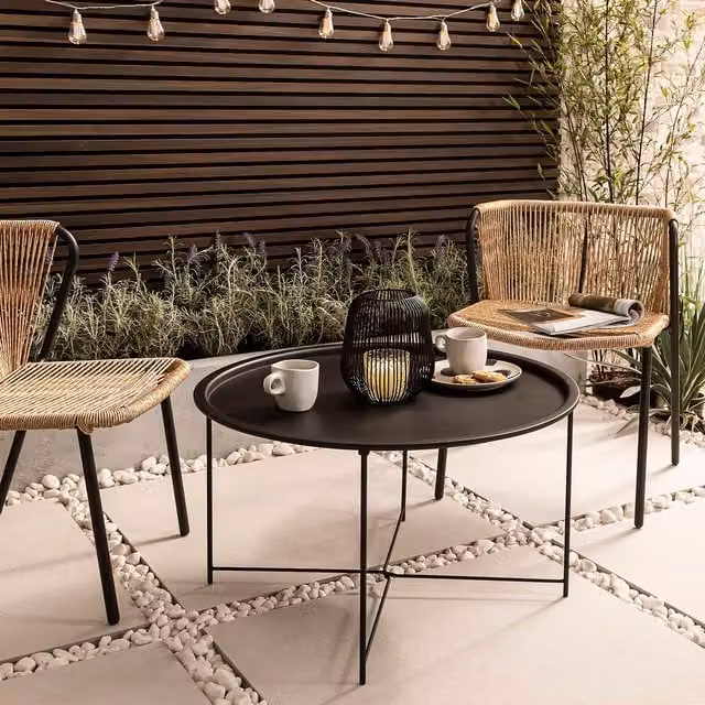 Noa and Nani Modern Round Powder Coated Steel Garden Table in Black
