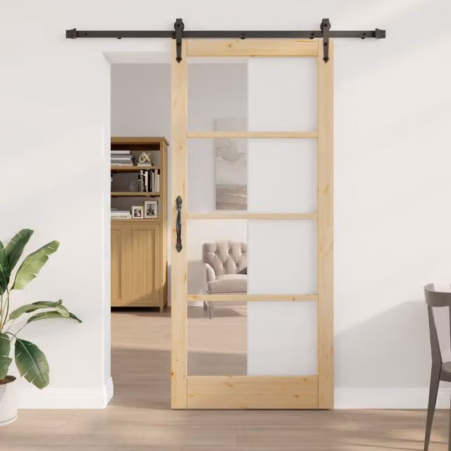 Berkfield Home Modern Sliding Door with Hardware Set in Black Solid Wood, W: 93 cm, H: 211 cm