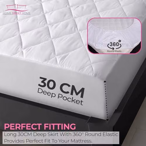 Snug City White Microfibre Quilted Waterproof Mattress Protector Super King W/D/H: 180 x 200 x 30.48 cm – 2