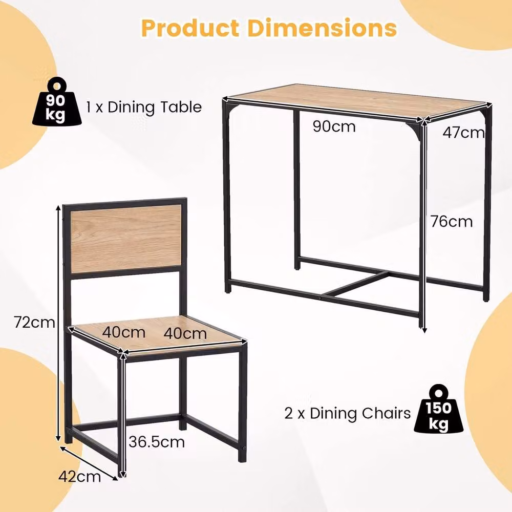 VOGREX 3-Piece Industrial Rectangular Dining Table and Chairs Set in Sand and Brown – 2