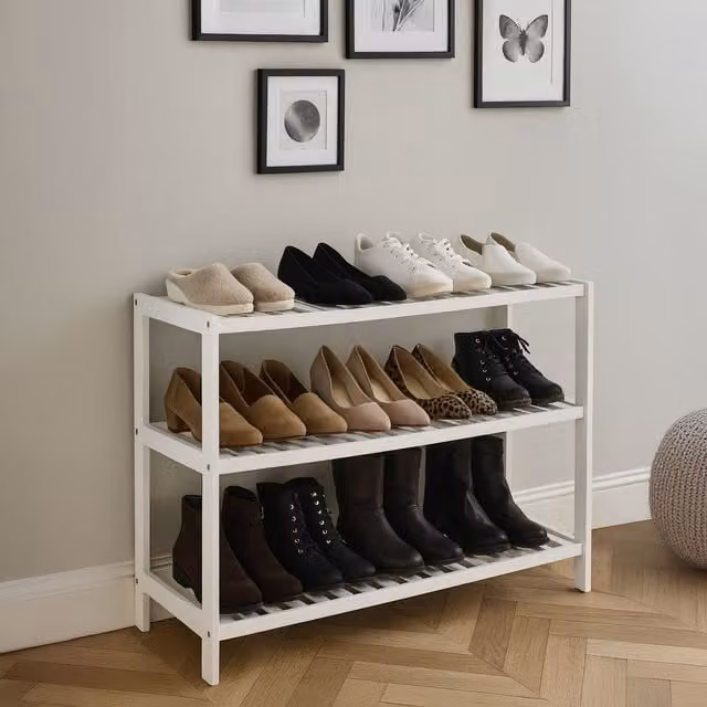 Neo 3-Tier Bamboo Shoe Rack Stand in White