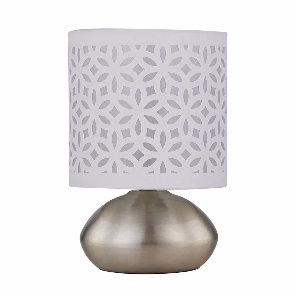 First Choice Lighting Jenson Set of 2 Dimmable Touch Table Lamps in Brushed Chrome with White Fabric Shades – 2