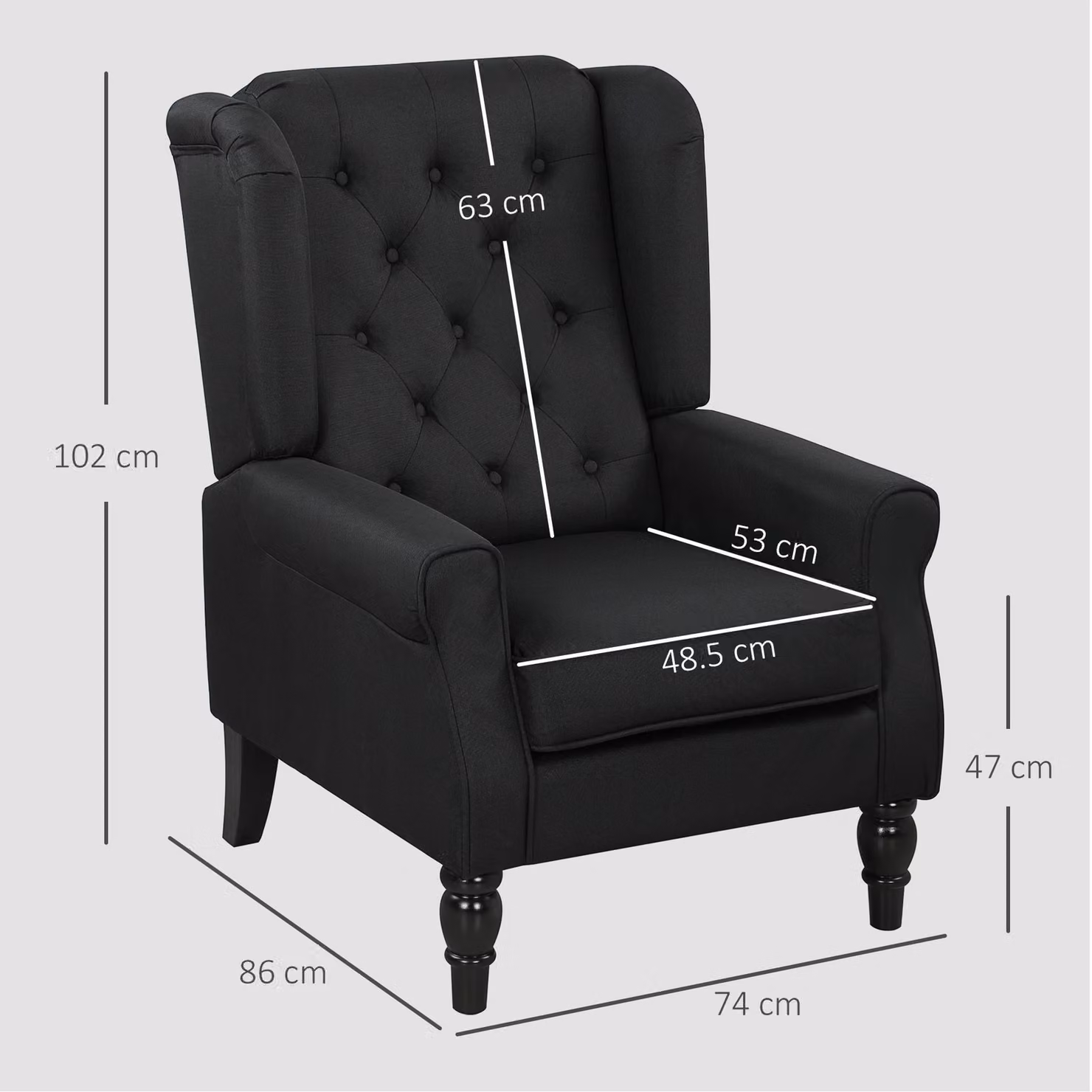 HOMCOM Retro Black Accent Chair with Solid Wood Frame and Button Tufted Fabric Design – 3