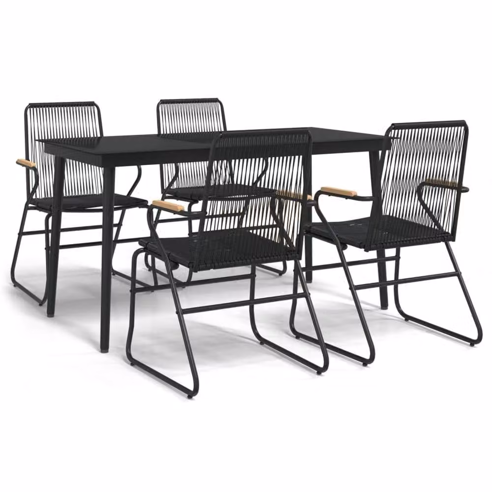 Berkfield Home Beautiful 5 Piece Garden Dining Set in Black PVC Rattan – 3