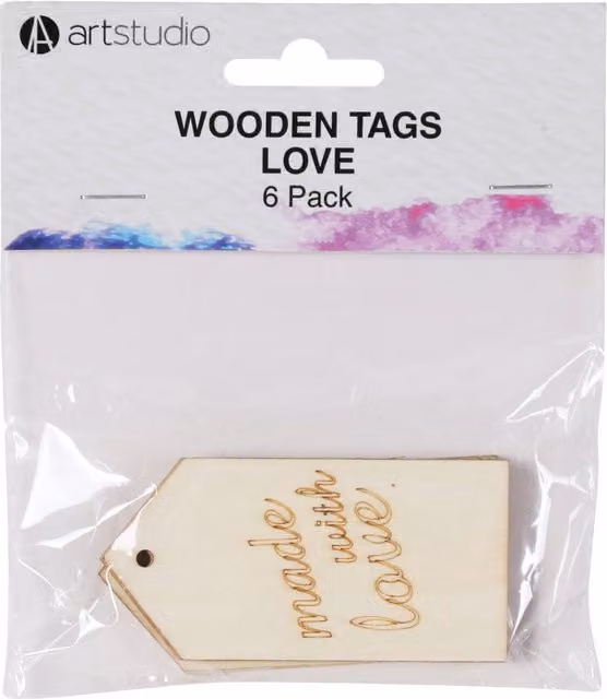 Art Studio Pack of Six Wooden Love Tags in White and Beige