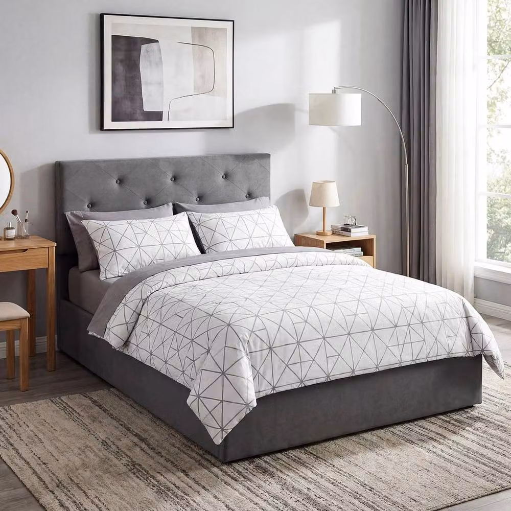 FORGEVIO Velvet Fabric Double Bed Frame with Gas Lift Under Bed Storage in Dark Grey, W/D/H: 140 x 190 x 106 cm – 6