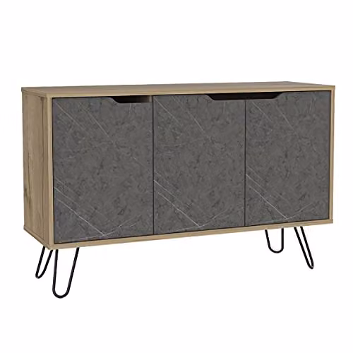 Core Products Manhattan 3 Door Medium Sideboard in Bleached Pine and Stone Effect