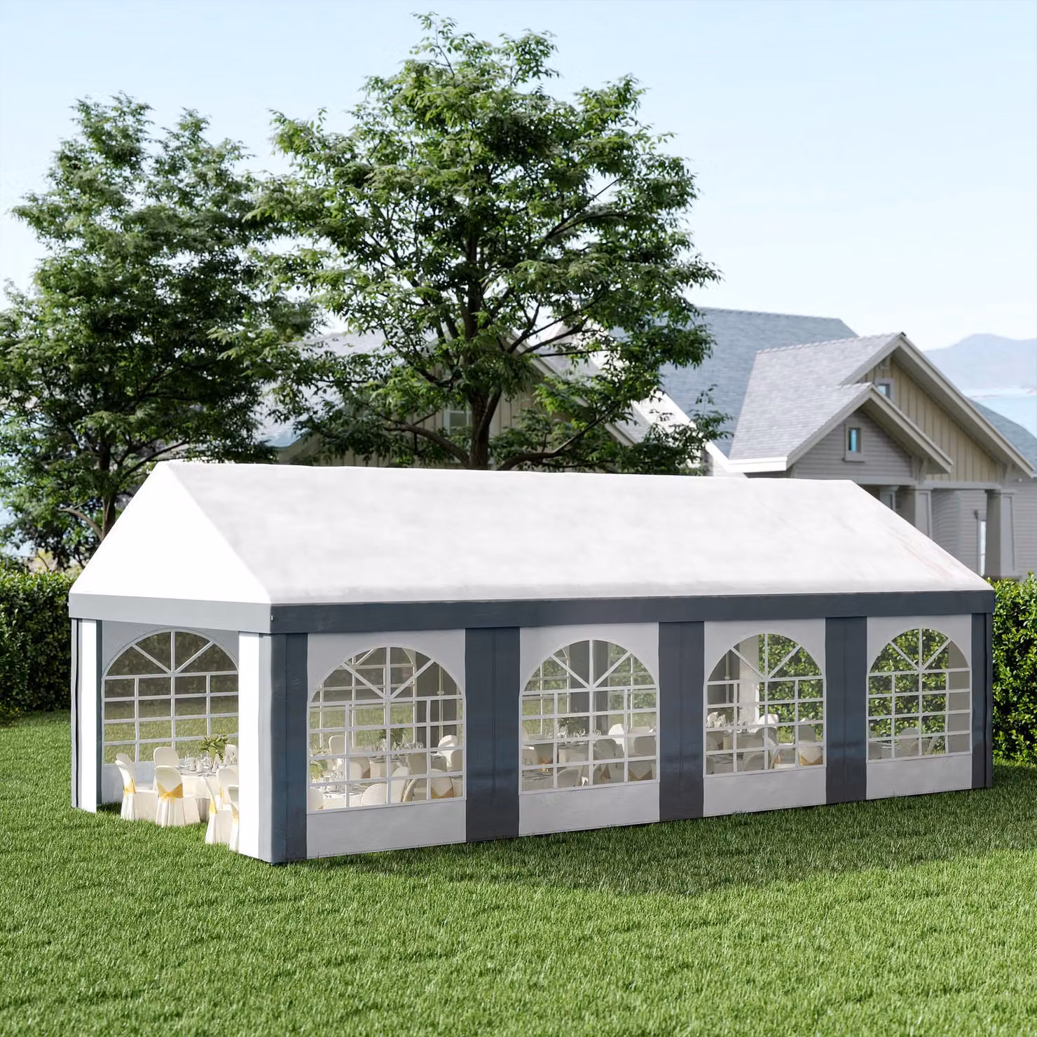 Outsunny Galvanised Steel Party Tent Marquee Gazebo with Windows in White and Grey W/D/H: 800 x 400 x 310 cm – 7
