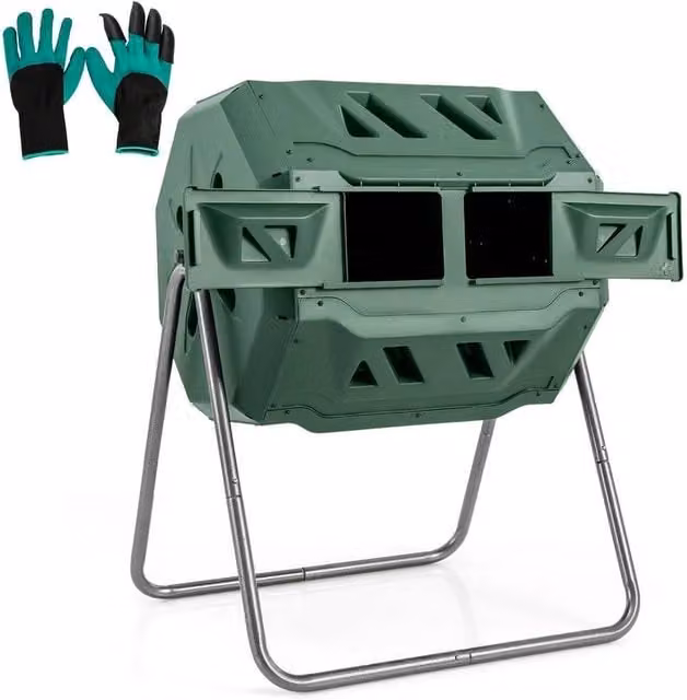 EONLION Dual Chamber Composting Tumbler Compost Bin, 160L, Green