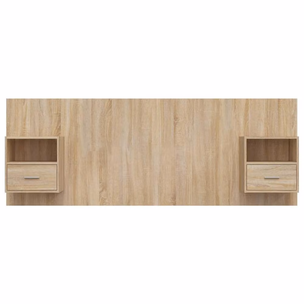 Berkfield Home Bed Headboard with Integrated Nightstand Cabinets in Sonoma Oak and Light Tan – 2