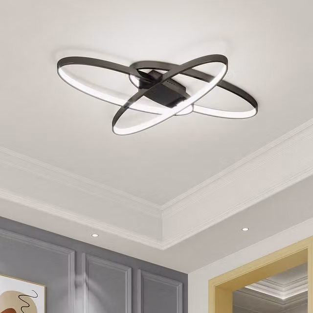 Komore Minimalist Oval LED Semi Flush Ceiling Light in Black