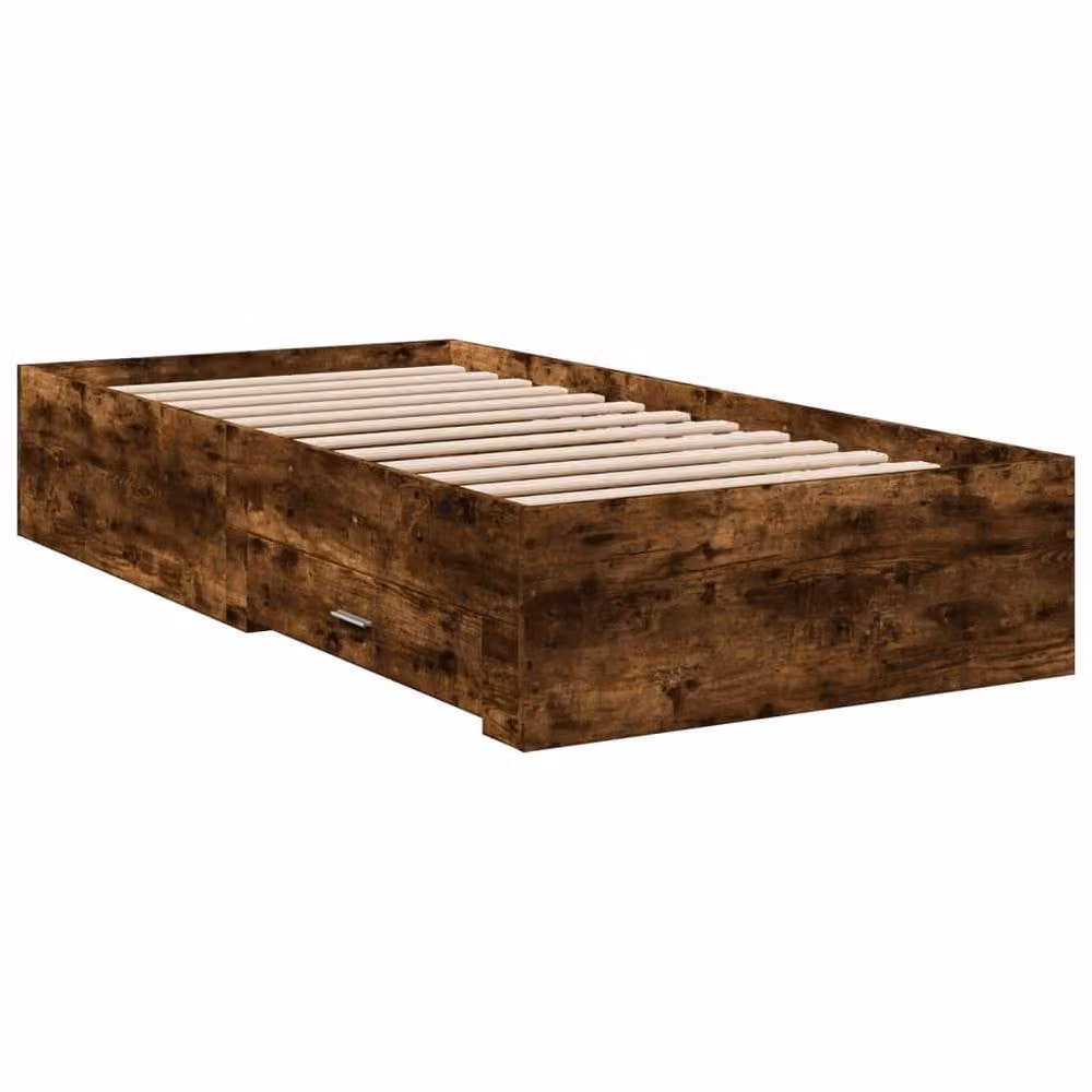 Berkfield Home Small Single Bed Frame with Drawers in Smoked Oak Brown, W: 75 cm, L: 190 cm – 3