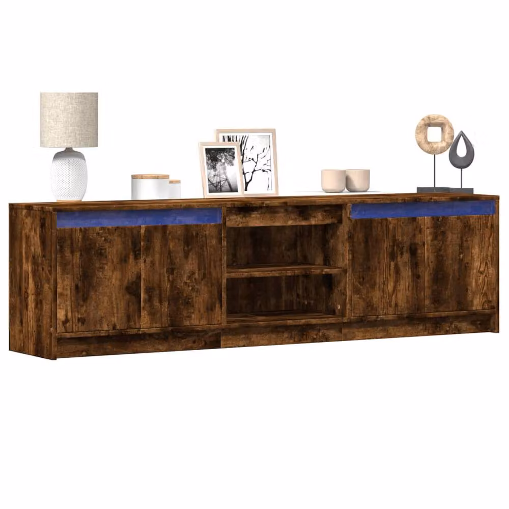 Berkfield Home Modern TV Cabinet with LED in Smoked Oak Brown, W/D/H: 180 x 34 x 50 cm – 2