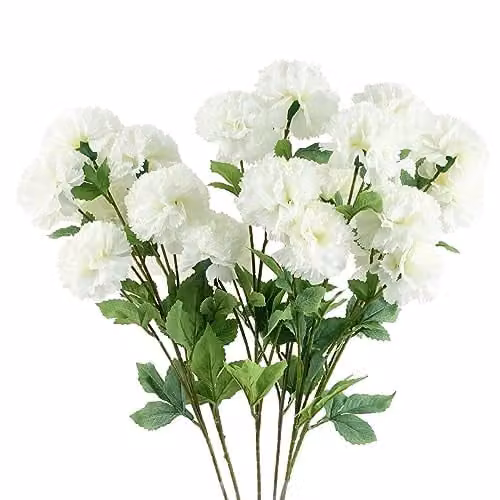 White Textile Leaf Design Artificial Carnation Flowers