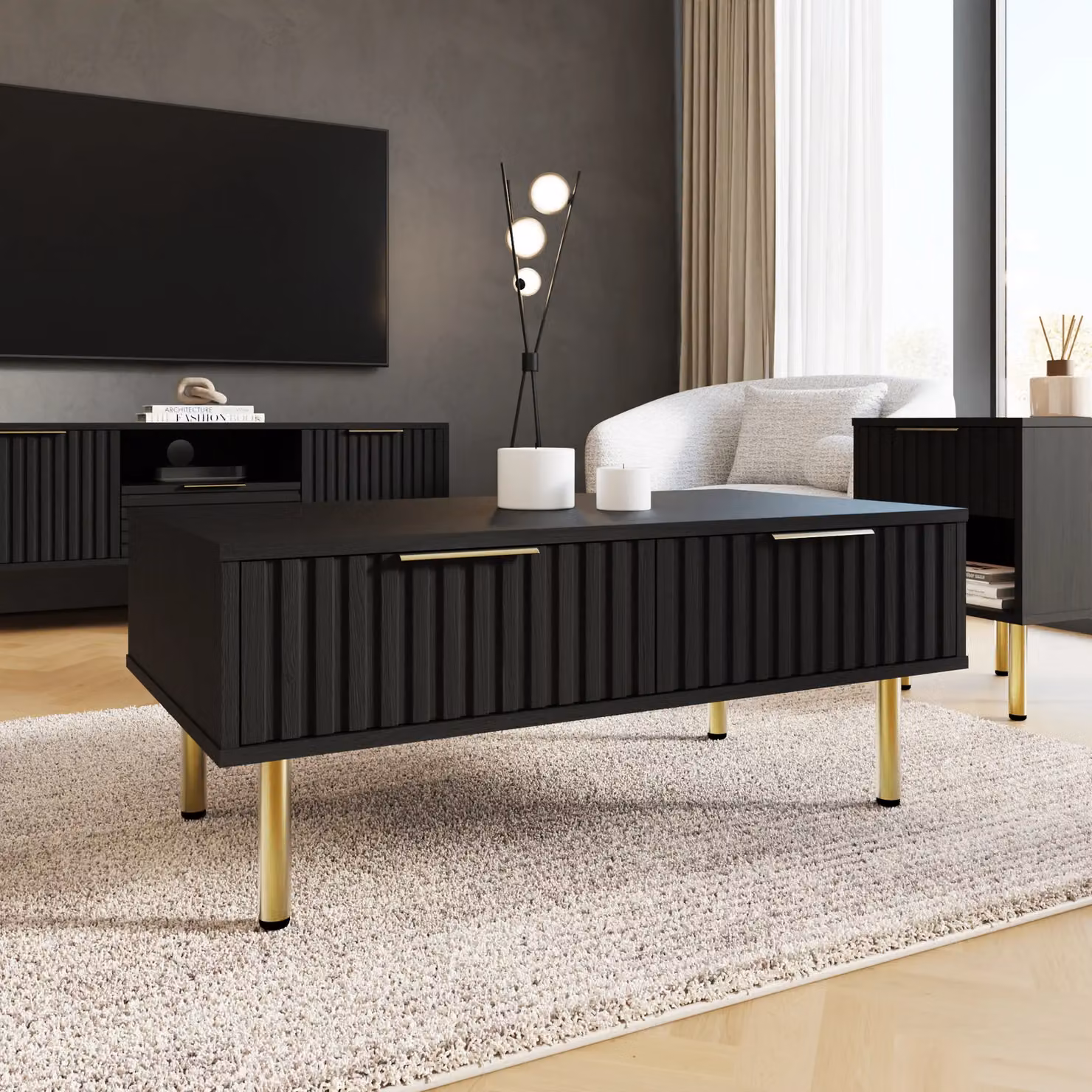 GFW Nervata Rectangular Coffee Table in Black and Gold – 3