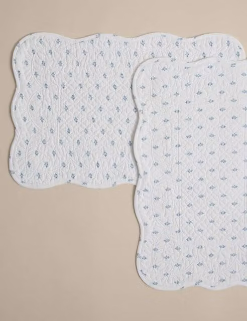 M&S Set of 2 White Floral and Maritime Pure Cotton Quilted Coastal Placemats