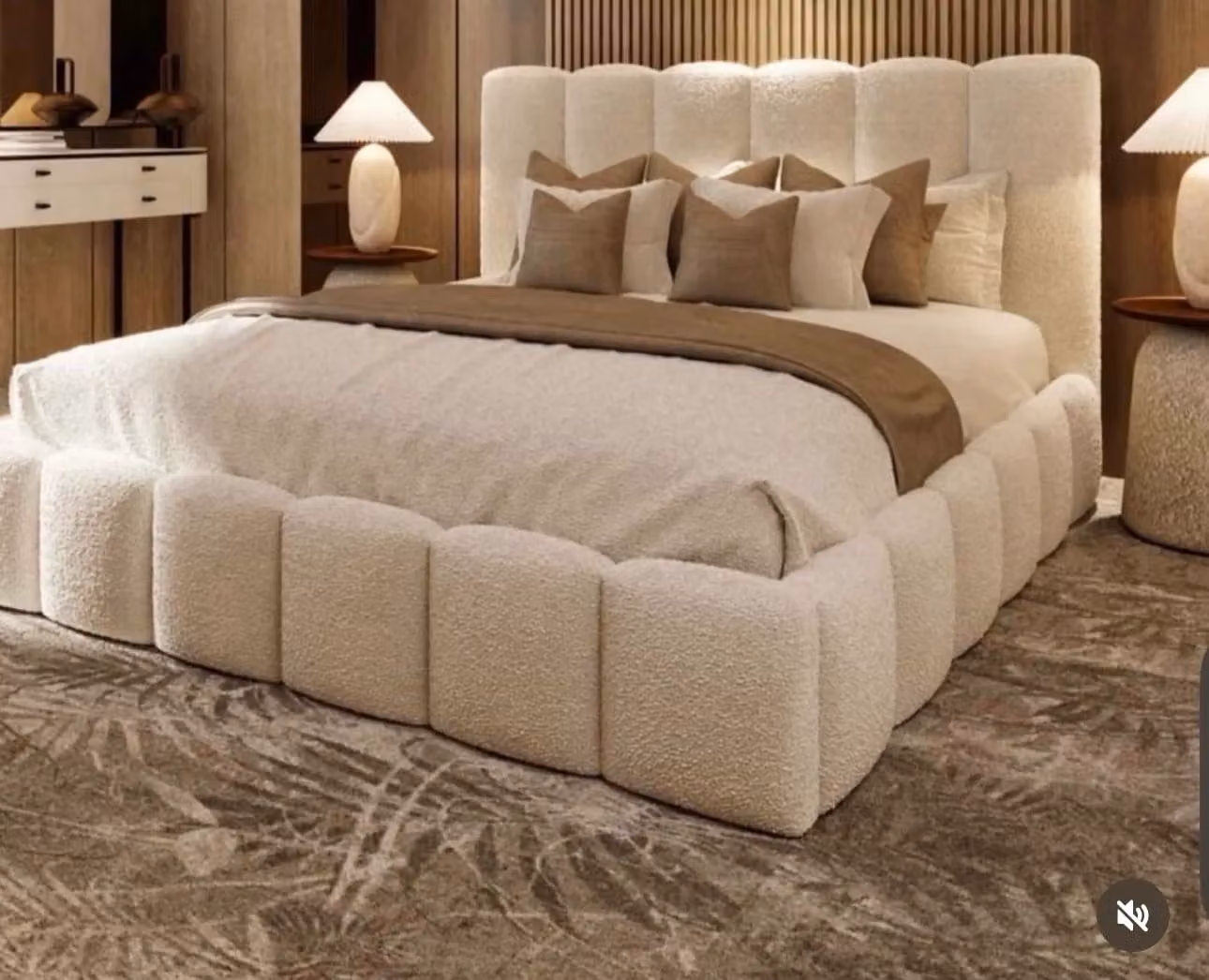 BEDS NK LTD Oslo Modern Upholstered Bouclé Bed in Beige