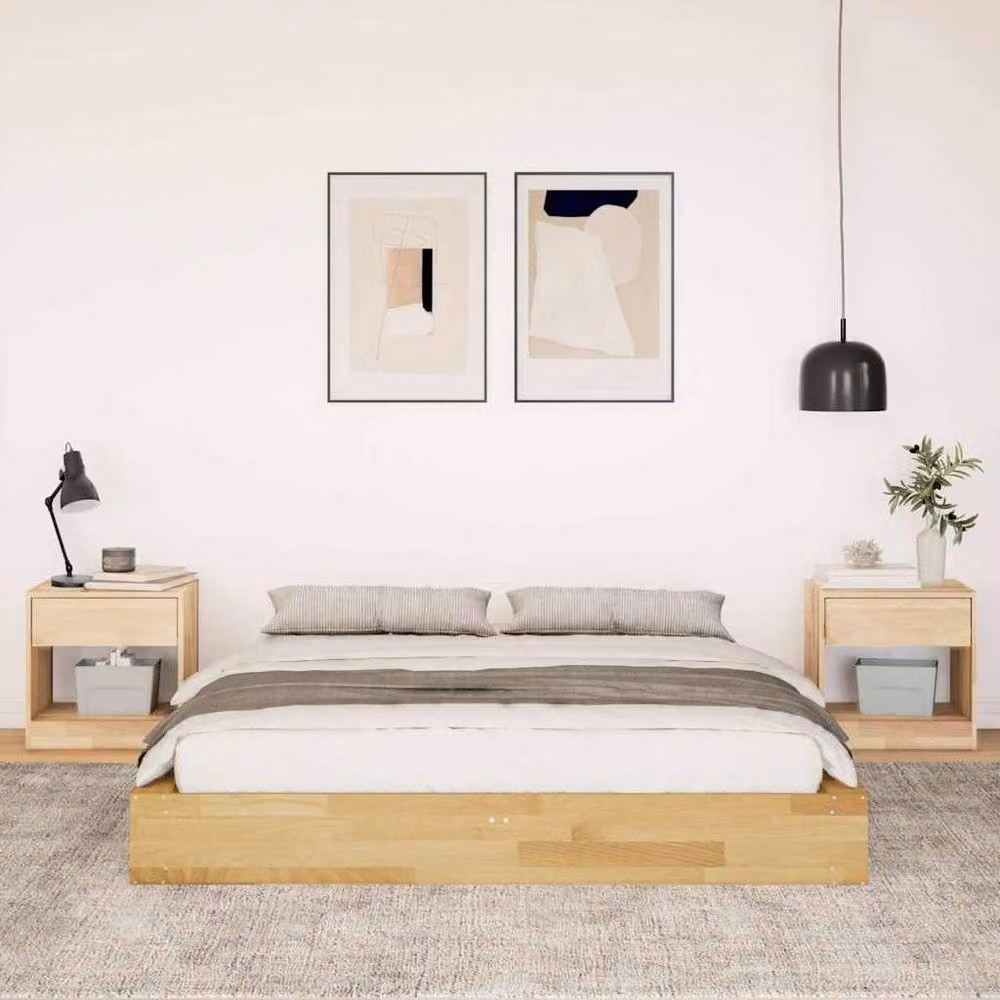Berkfield Home Beautiful Solid Wood Oak Bed Frame in Brown, W/D/H: 140 x 190 cm – 2