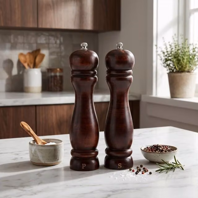 Orsina Natural Origins Salt and Pepper Mill Set in Black and Brown, H 22 cm x W 5 cm x D 5 cm – 2