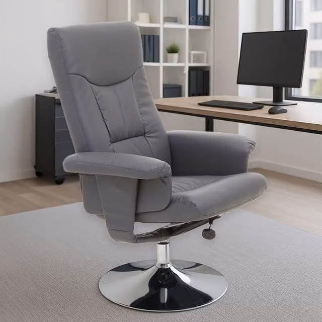 Orsina Grey Leather Effect Swivel Recliner Chair with Ottoman – 2