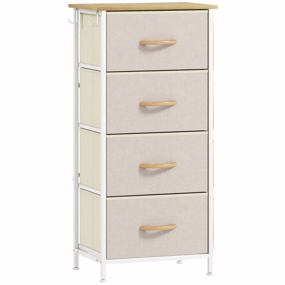 Wyld Haus Limi 4 Drawer Fabric Storage Chest with Metal Frame in Beige and White – 2