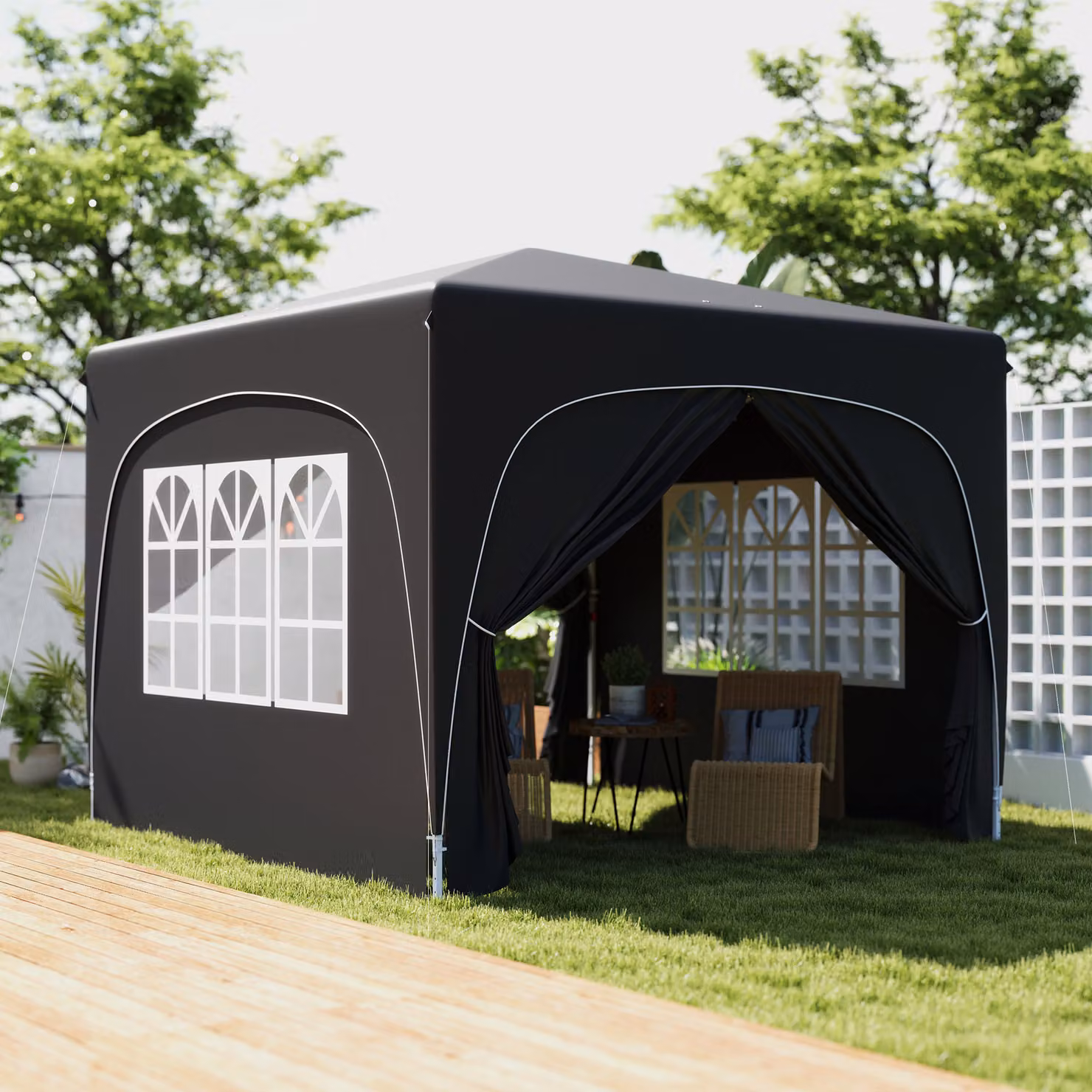 Outsunny Pop-Up Gazebo Shelter with Accessories, Black, W/D: 300 x 300 cm – 2