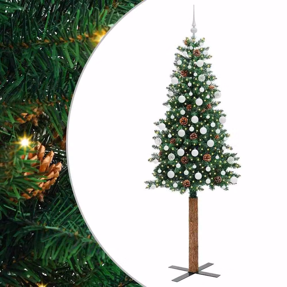 Berkfield Home Elegant Slim Christmas Tree in Green, Height: 210 cm – 3