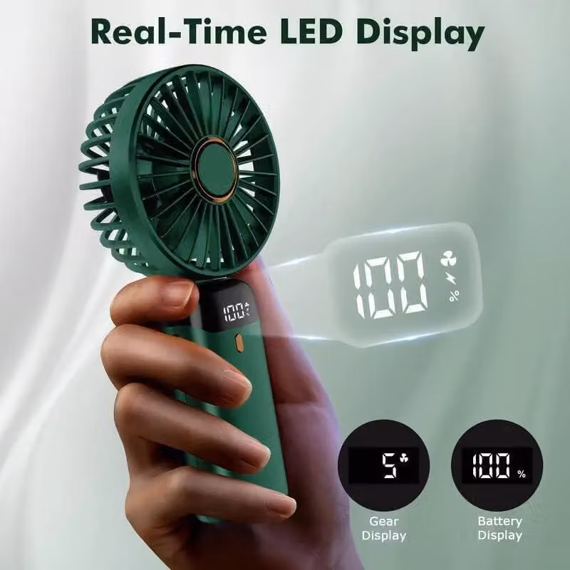Dyzi 2-in-1 Portable Mini Handheld Desk Fan, USB-C Rechargeable, Bottle Green – 3